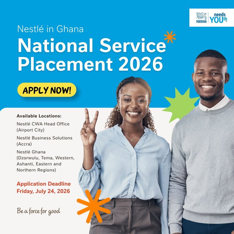 Nestlé Ghana National Service Placement 2026 for young Ghanaian graduates.