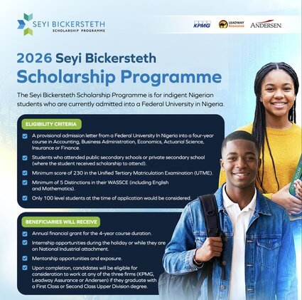 2026 Seyi Bickersteth Scholarship Programme for Nigerian Undergraduate Students.